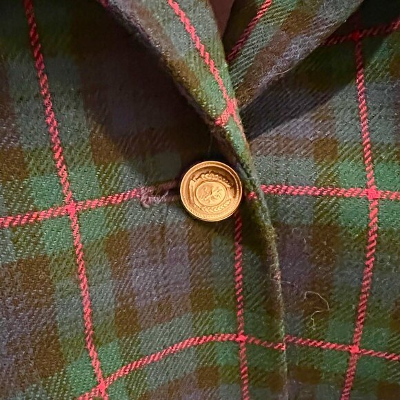 Vintage Women's Pendleton Green Blue Plaid 100% Virgin Wool Blazer PLUS Size 22W - Picture 3 of 6